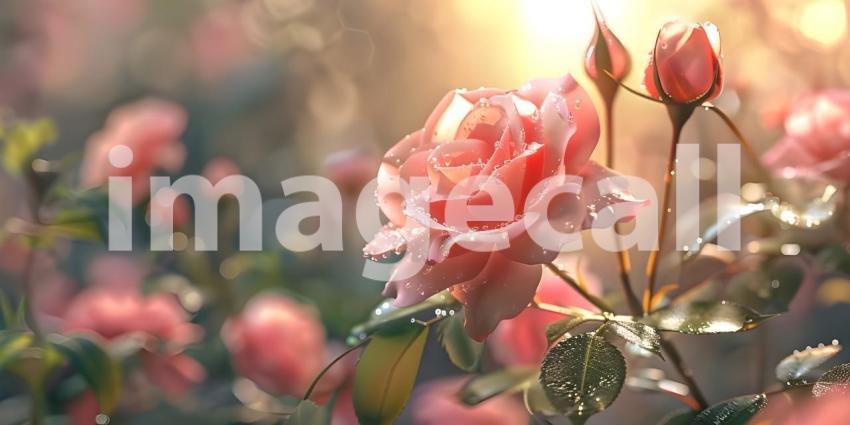 Serene Rosa Flower Setting, Tranquil Rosa Flower Backdrop Background - Ai Generated