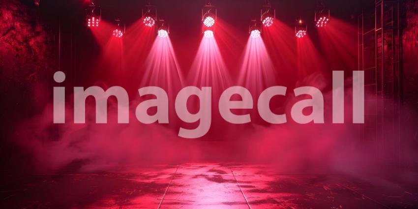 Red stage with spotlights and smoke background - Ai Generated