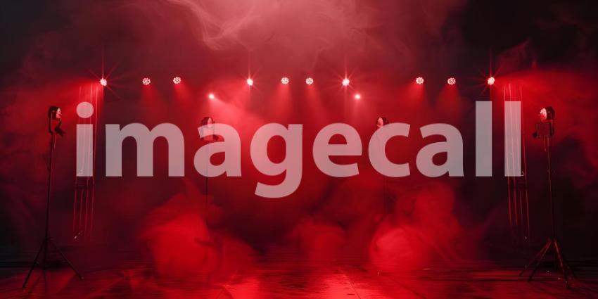 Red stage with spotlights and smoke background - Ai Generated