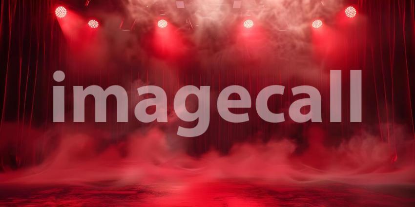 Red stage with spotlights and smoke background - Ai Generated