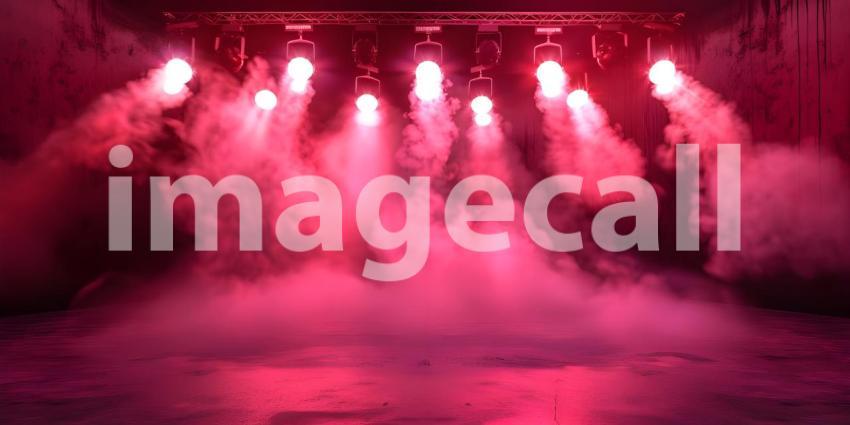 Red stage with spotlights and smoke background - Ai Generated