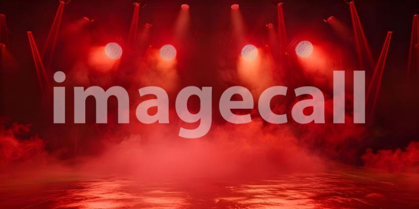 Red stage with spotlights and smoke background - Ai Generated