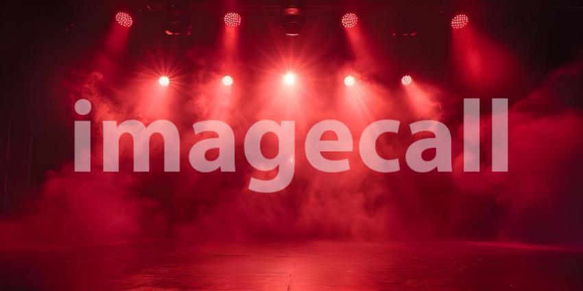 Red stage with spotlights and smoke background - Ai Generated