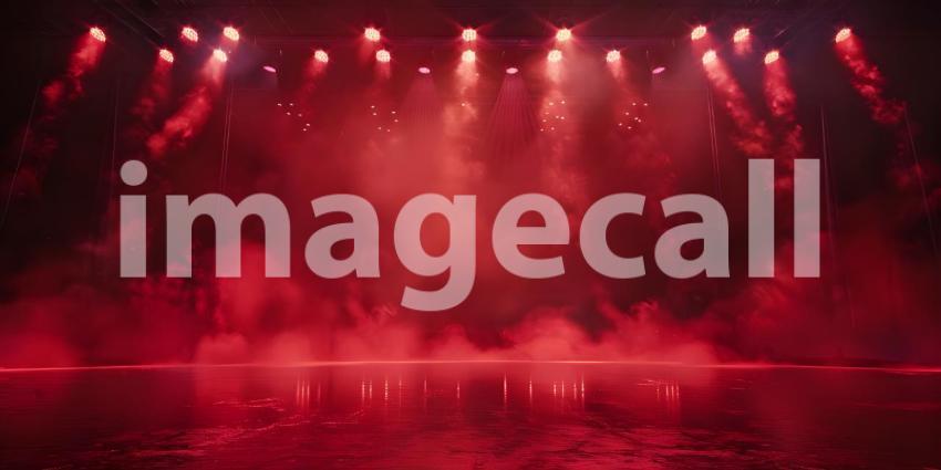 Red stage with spotlights and smoke background - Ai Generated