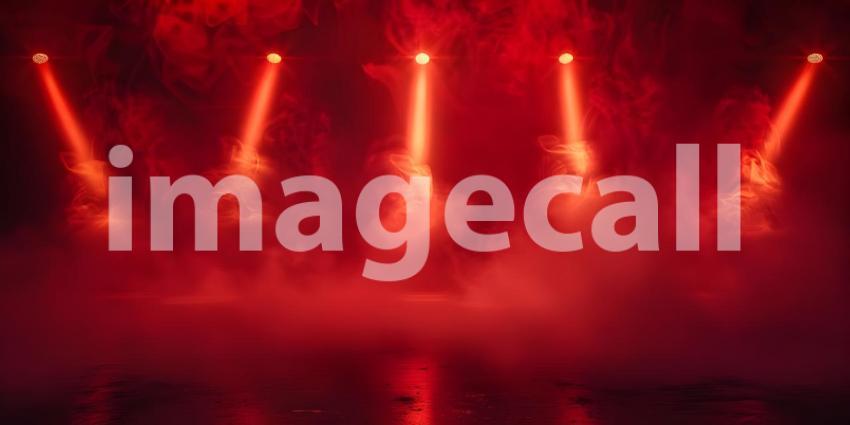Red stage with spotlights and smoke background - Ai Generated