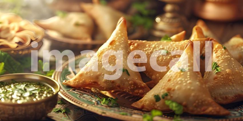 Samosas Indian special tradition background - Ai Generated