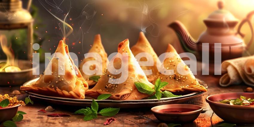 Samosas Indian special tradition background - Ai Generated