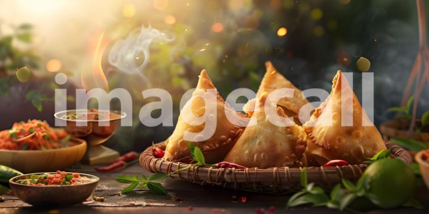 Samosas Indian special tradition background - Ai Generated