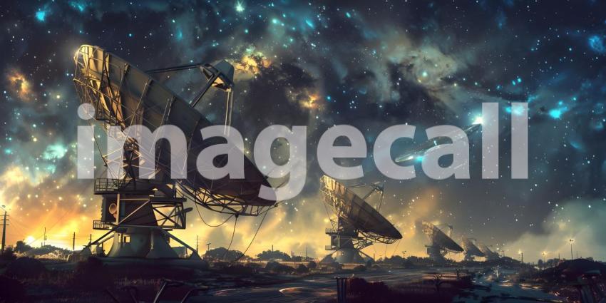 Satellite Dishes Receiving Signals from Outer Space background - Ai Generated