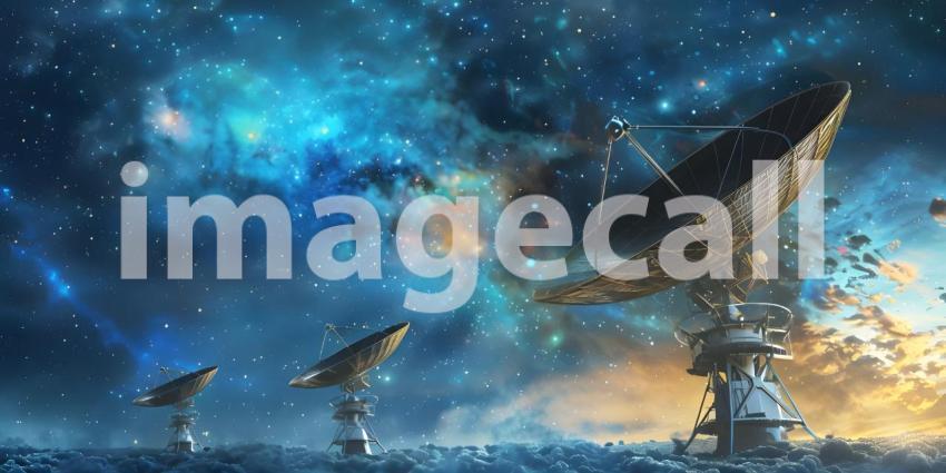 Satellite Dishes Receiving Signals from Outer Space background - Ai Generated