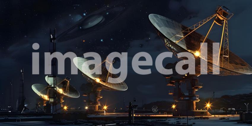 Satellite Dishes Receiving Signals from Outer Space background - Ai Generated