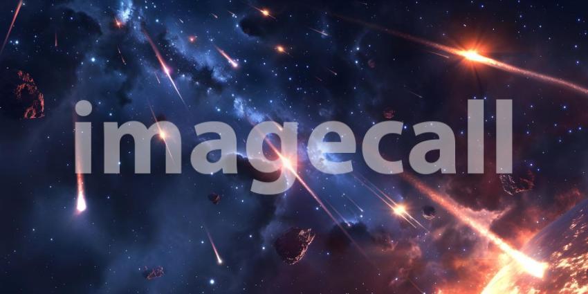 Set of Flying Meteors in space background - Ai Generated