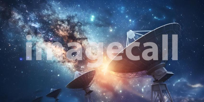 Satellite Dishes Receiving Signals from Outer Space background - Ai Generated