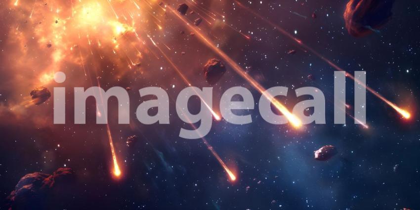 Set of Flying Meteors in space background - Ai Generated
