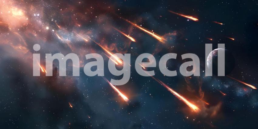 Set of Flying Meteors in space background - Ai Generated