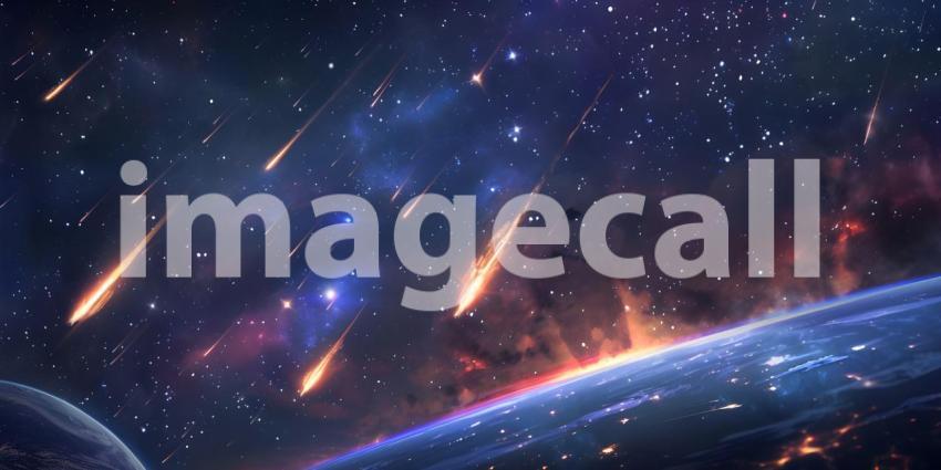 Set of Flying Meteors in space background - Ai Generated