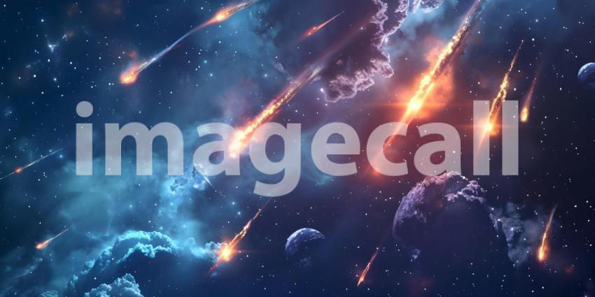 Set of Flying Meteors in space background - Ai Generated