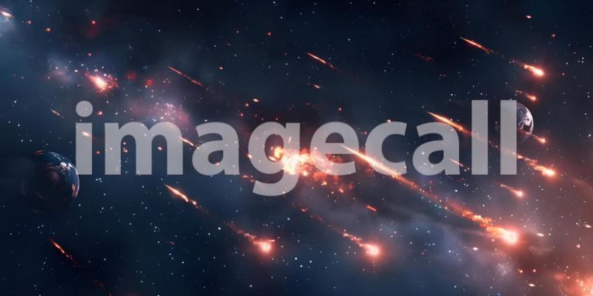 Set of Flying Meteors in space background - Ai Generated