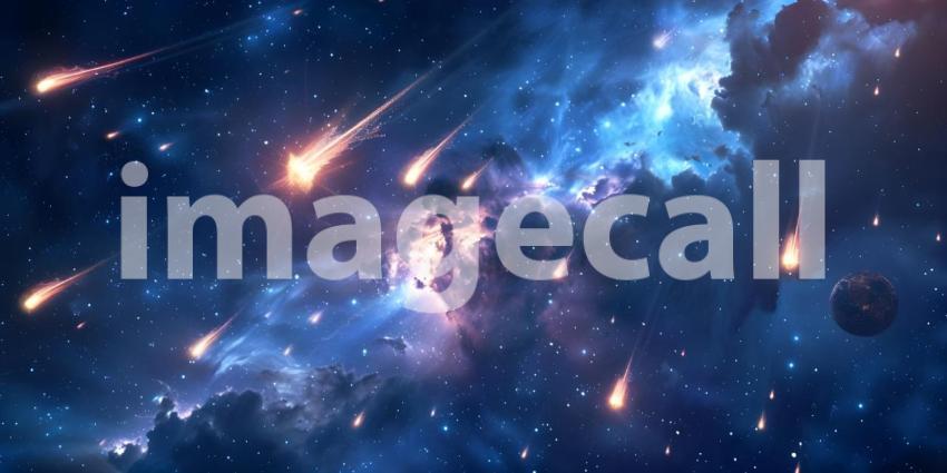 Set of Flying Meteors in space background - Ai Generated