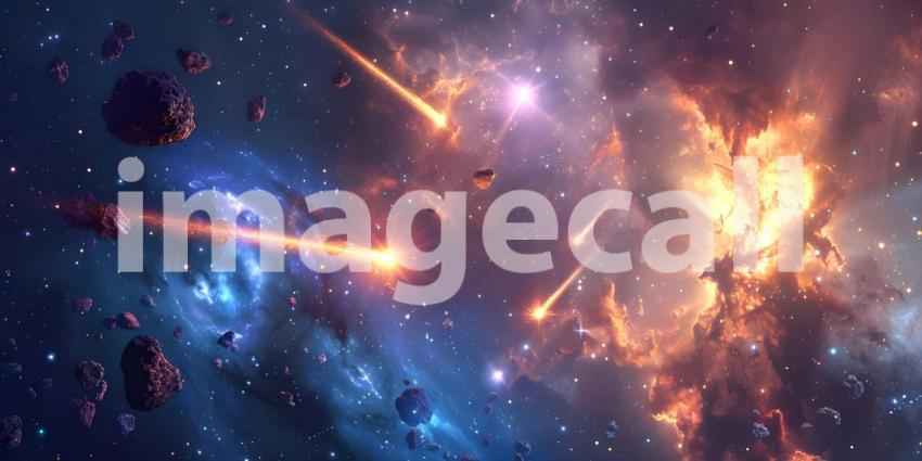 Set of Flying Meteors in space background - Ai Generated