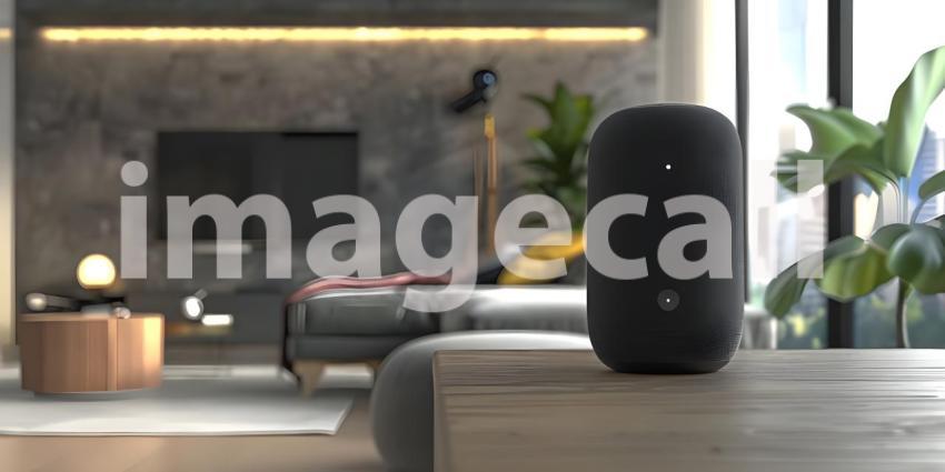 Smart AI Speaker on table in modern room background - Ai Generated