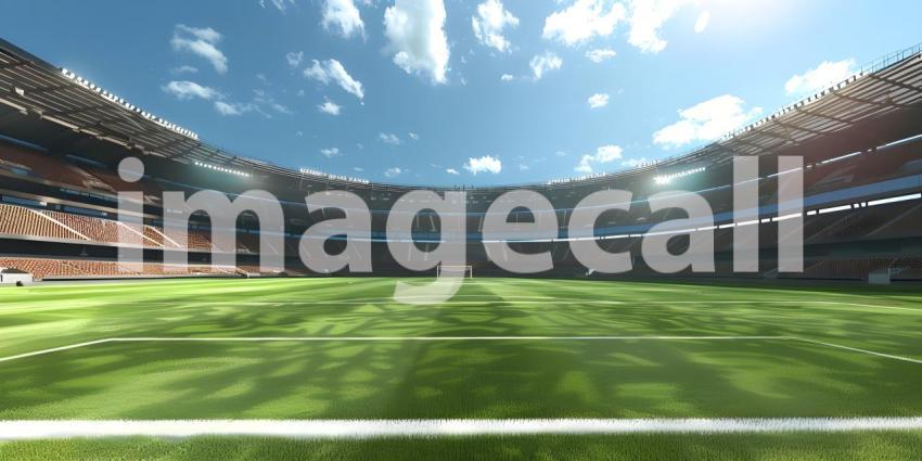 Background of Soccer Stadium, Stadium Setting with Football Field Background - Ai Generated