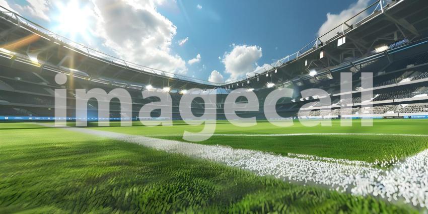 Background of Soccer Stadium, Stadium Setting with Football Field Background - Ai Generated