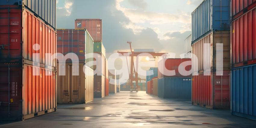 Stacked Cargo Containers in the Storage Area port background - Ai Generated