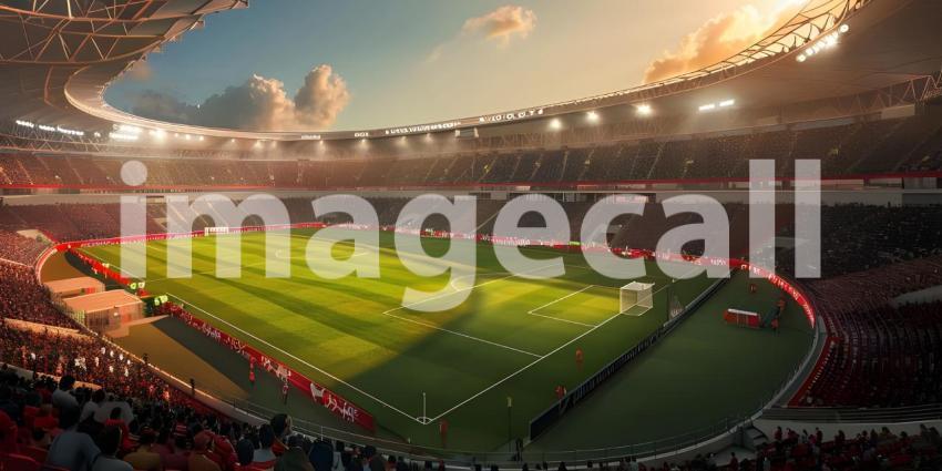 Background of Soccer Stadium, Stadium Setting with Football Field Background - Ai Generated