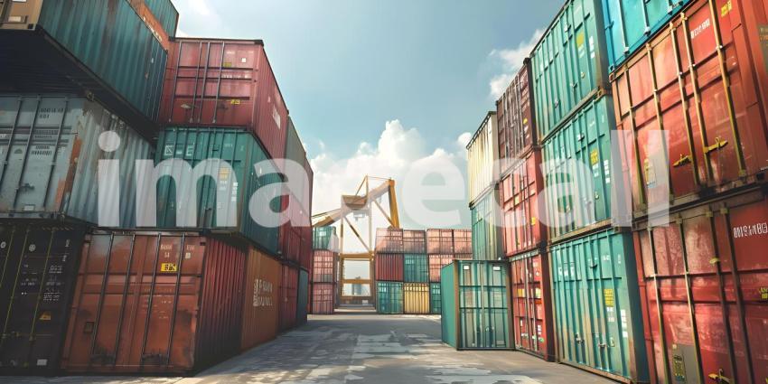 Stacked Cargo Containers in the Storage Area port background - Ai Generated