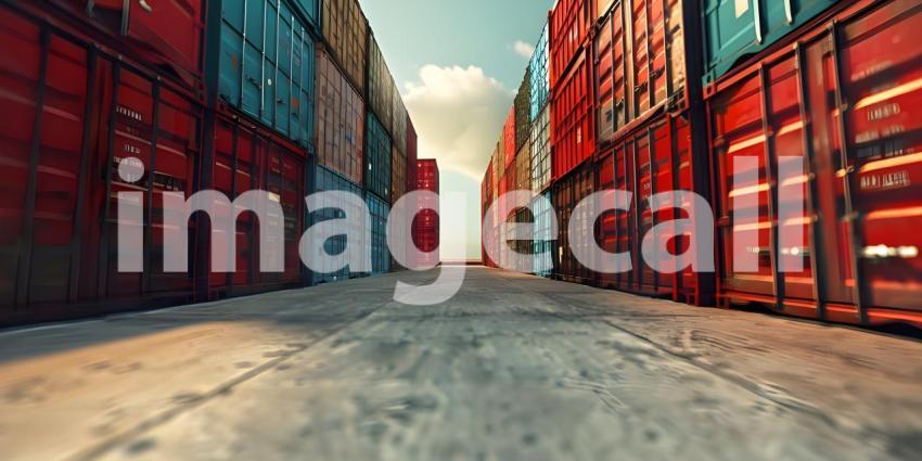Stacked Cargo Containers in the Storage Area port background - Ai Generated