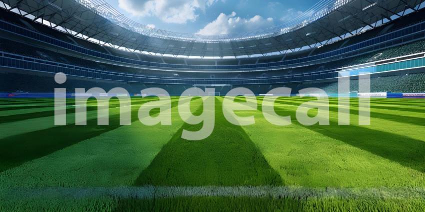 Background of Soccer Stadium, Stadium Setting with Football Field Background - Ai Generated