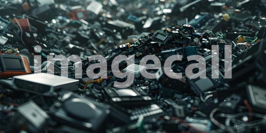 Pile of Discarded Electronics Background, E-Waste Dump Background - Ai Generated