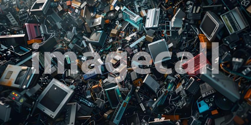 Pile of Discarded Electronics Background, E-Waste Dump Background - Ai Generated