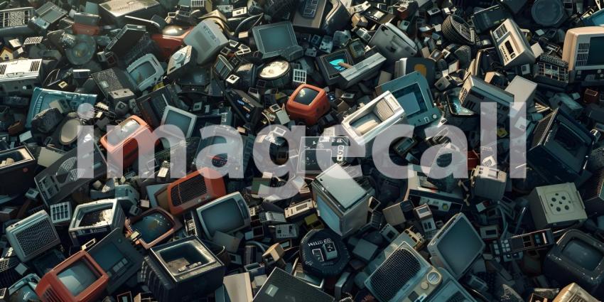Pile of Discarded Electronics Background, E-Waste Dump Background - Ai Generated