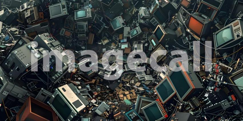 Pile of Discarded Electronics Background, E-Waste Dump Background - Ai Generated