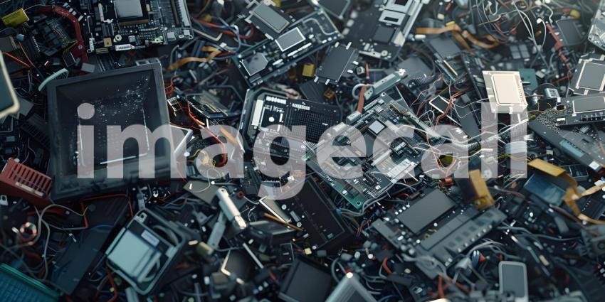 Pile of Discarded Electronics Background, E-Waste Dump Background - Ai Generated