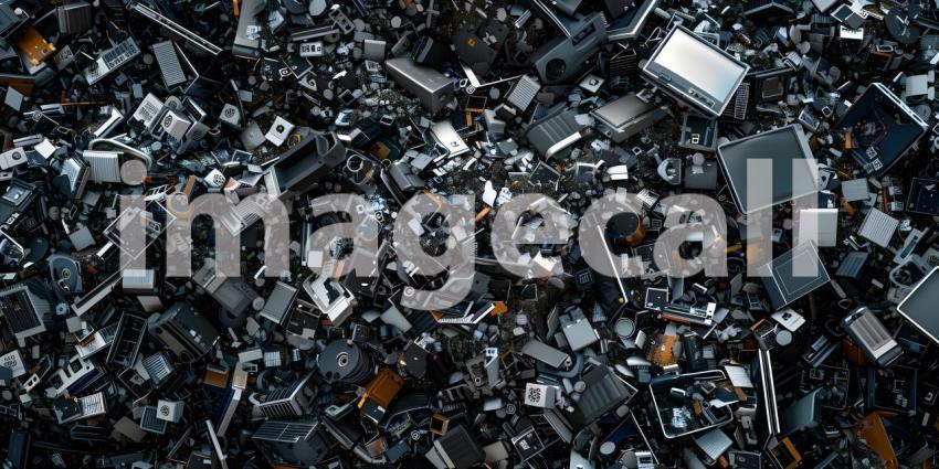 Pile of Discarded Electronics Background, E-Waste Dump Background - Ai Generated