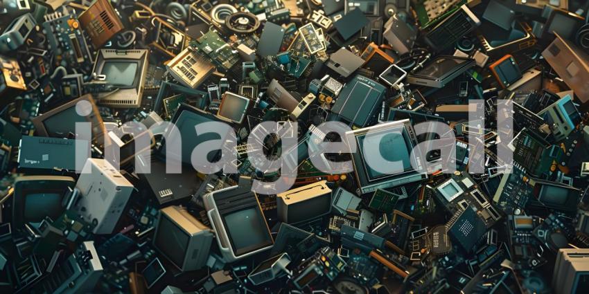 Pile of Discarded Electronics Background, E-Waste Dump Background - Ai Generated