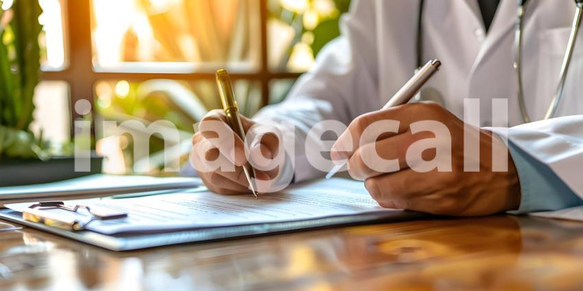 Doctor writing a medical prescription for patient background - Ai Generated