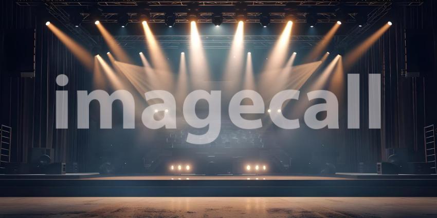 Empty stage with lighting equipment on a stage background - Ai Generated