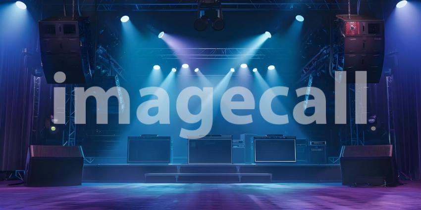 Empty stage with lighting equipment on a stage background - Ai Generated