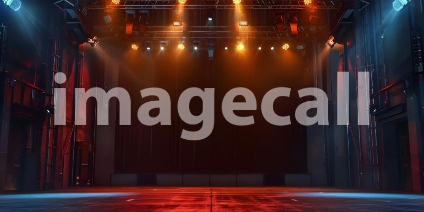 Empty stage with lighting equipment on a stage background - Ai Generated