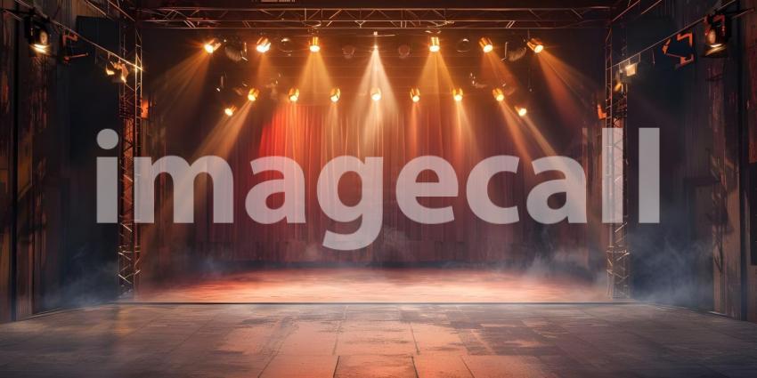 Empty stage with lighting equipment on a stage background - Ai Generated