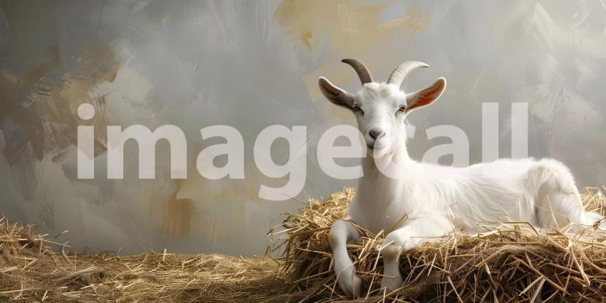 Eid ul Adha Goat resting on hay with copy space for text background - Ai Generated