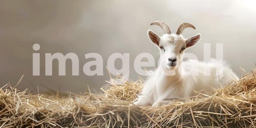Eid ul Adha Goat resting on hay with copy space for text background - Ai Generated