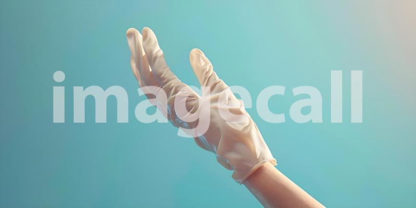 Hand in medical gloves on Light blue background - Ai Generated