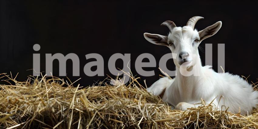 Eid ul Adha Goat resting on hay with copy space for text background - Ai Generated