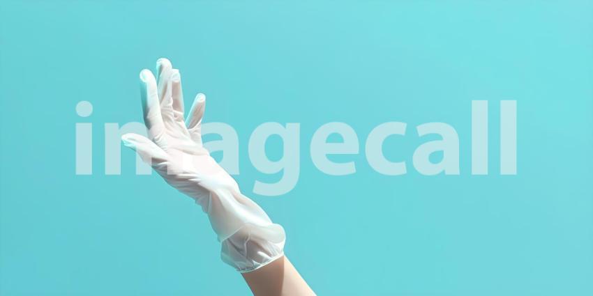 Hand in medical gloves on Light blue background - Ai Generated