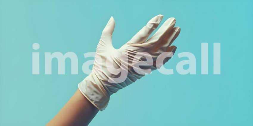Hand in medical gloves on Light blue background - Ai Generated